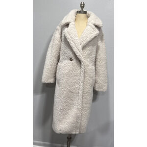UGG Gertrude Double Breasted Long Teddy Coat Jacket Size M Winter White Fancy
